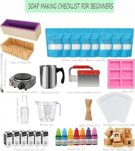 صابون صابون DIY ، وصنع الصابون مجموعات لصابون الصابون ، قاعدة صابون 4.4 رطل ، 6 زيوت Essencial ، 7 صبغات مناسبة ، قوالب الرغاف السيليكون لصناعة الصاب in Kuwait