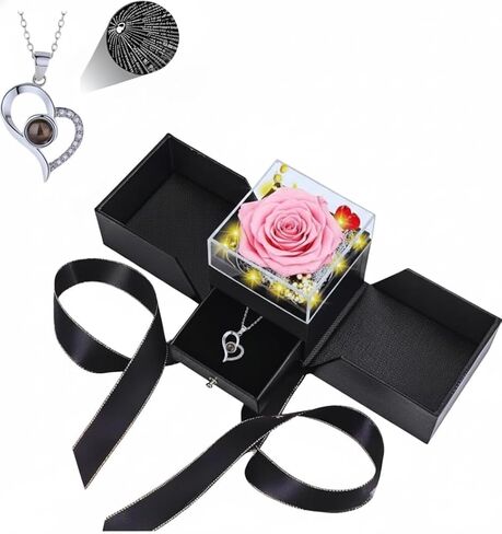 محفوظة وردة حقيقية مع قلب أنا أحبك قلادات للنساء - هدايا زهور حمراء أبدية لمجموعة هدية رومانسية لمجموعة عيد ميلاد صديقته في عيد الميلاد عيد الميلاد عيد الميلاد in Kuwait