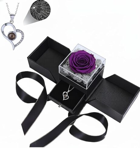 Preserved Real Rose with Heart I Love You Necklaces for Women - Eternal Red Flowers Gifts for her Romantic Gift Set for Girlfriend Birthday Anniversary on Valentines Mothers Day Christmas in Saudi Arabia