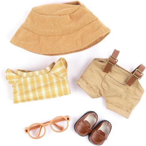 2 Sets of Clothes for Doll, 5 Pcs Accessories for Doll 6.7in/17cm Outfits Knit Hat+T-Shirt+Bag, Doll Sun Hat+Bib Pants in Saudi Arabia