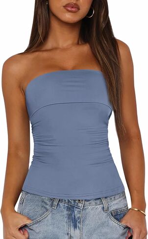 BTFBM Womens Strapless Tube Tops Summer Spring Clothes 2025 Trendy Casual Ruched Stretchy Going Out Bodycon Bandeau Top in Saudi Arabia