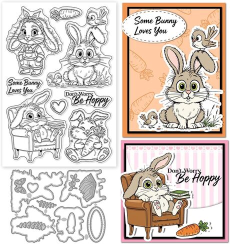 Globleland Retro Bunny Clear Stamps و Metal Die Cuts Easter Garland Stamprent Tramparent Sty in Saudi Arabia