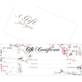 Blank Gift Certificates 25set, gift certificate for business, Gift-Blossoms-PP, Comes with Free matching Envelopes, Sequential Numbering Printing