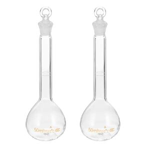 PATIKIL 50ml Volumetric Flask, 2Pcs 3.3 Borosilicate Glass Graduated Volumetric Measuring Flask with Glass Stopper Tolerance 0.15ml for Lab Experiment, Clear