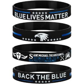 Sainstone Blue Lives Matter Thin Blue Line Back The Blue Silicone Bracelets with St Michael The Archangel Prayer, American Flag - Support Law Enforcement Inspirational Gifts for Police Cops