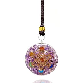 Real Crystal Energy Healing Pendant, Metatron Cube Necklace, Platonic Solids Set of 7-Piece Sacred Geometry, Orgonite Tear Drop Pendant Protection for Women & Men - Merkaba Crystal for Reiki