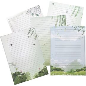 50 ورقة قرطاسية للكتابة مبطنة، تصميمات جميلة ملونة لكتابة الرسائل والملاحظات والدعوات والحرف اليدوية، 5 أنماط مختلفة (11.7 × 8.26 بوصة)