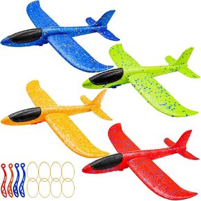 KAKALUOTE 4 Pack Airplane Toys, Throwing Foam Plane with 13.6 inches Wingspan for Outdoor Sports Garden Foam Glider Planes for Kids, Gifts for 3 4 5 6 7 Year Old Boy