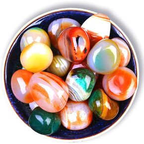 Natural Polished Agate Stone 1lb, Decoration Colored Tumbled Stones Oval(0.6-1.2 Inch), for Aquarium Fish Tank Filler Indoor Plants, L(0.78-1.2inch)