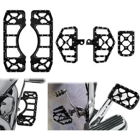 HCmotorku Motorcycle Floorboards Set Driver Passenger Footboards Front Rear Foot Pegs MX Wide Offroad CNC Brake Pedal Fit For Harley Touring Road Glide Street Glide Electra Glide Softail Dyna Black