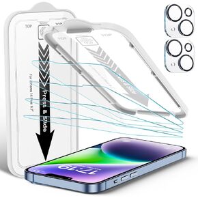 EZ-GLAZ-4 Pack Screen Protector for iPhone 11[6.1 inch] With 2 Pack Camera Lens Protector, [Drop Protection] 9H Hardness Scratch Resistant Tempered Glass Film, Easy to install - HD Clear
