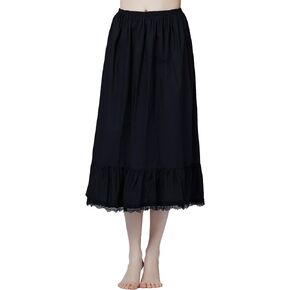 BEAUTELICATE Women Half Slip 100% Cotton Underskirt Skirt Extender with Ruffle Lace Trim Long Skirt