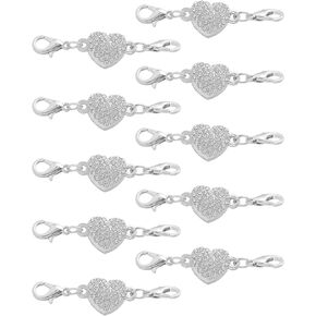 uxcell 10Pcs Jewelry Clasps, Heart Shaped Clasps Locking Closures with Lobster Clasps for Bracelet Necklace DIY Making Wedding Jewelry Accessories (Silver)