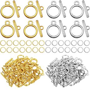 260 Pieces Toggle Clasps for Jewelry Making Include 60 Pairs Alloy Toggle Clasps Connectors Metal Bar and Snap Ring with 200 Pieces Open Rings(Gold, Silver)