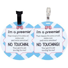 PLIGREAT 2 Pack Stop Touching Baby Signs, No Kissing Baby Signs for Baby Car Seat Baby Carriers, Stroller Tags with Hanging Straps and Clip, No Touching Baby Sign for Preemie Newborn Baby Girls Boys