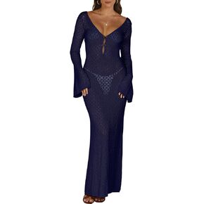 ANRABESS Womens Swimsuit Swim Crochet Cover Up 2024 Summer Knit Bathing Suit Sexy Swimwears Vacation Bodycon Beach Dress