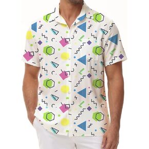 KYKU 80s Costume 90s Clothes Hawaiian Shirt for Men Button Down Shirts Short Sleeve Retro Disco Outfits