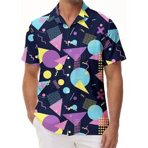 KYKU 80s Costume 90s Clothes Hawaiian Shirt for Men Button Down Shirts Short Sleeve Retro Disco Outfits in Saudi Arabia