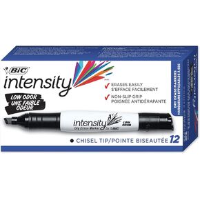 BIC Intensity Black Low Odor Dry Erase Markers, Chisel Tip, 12-Count Pack of Erasable Markers With Low-Odor Ink for a Pleasant Writing Experience