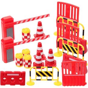 Gadpiparty 1 Set Play Traffic Signs Street Signs Playset Mini Traffic Cones Street Warning Signs Toy Anti-Collision Barrels Kids Signs Construction Playset for Sand Table