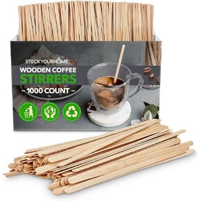 1000 Count Wooden Coffee Stir Sticks, Bulk Wood Stirrers for Coffee and Tea, Disposable Drink Stirrers for Hot Drinks, 5.5 Inch Wooden Coffee Stirrers for Home, No Plastic Stir Sticks, Stock Your Home