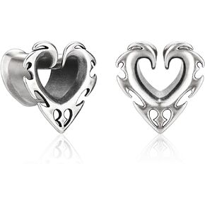 PiercingJ 2pcs Heart Shape Ear Plugs Double Flared Ear Tunnels Hypoallergenic Earrings Expander Stretcher Piercing Body Jewelry 0G 00G