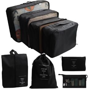 8 عبوات من مكعبات التعبئة من Gbateri - منظمات تعبئة أمتعة السفر - منظم أمتعة أساسيات السفر، تتضمن حقيبة أدوات الزينة، وحقيبة الغسيل، وحقيبة تخزين الأحذية، وحقائب تعبئة مريحة - أزرق داكن in Kuwait