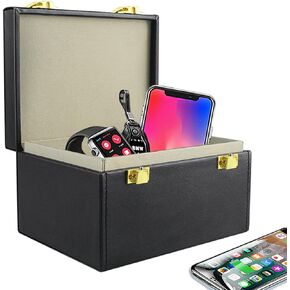 Faraday Box for Car Keys Key Fob Protector Box Leather Key Fob Signal Blocker RFID Box for Car Keys Single Lock Keyless Entry OBD Blocker Signal Blocking Box for Car Theft Prevention(16 * 12 * 9.8cm)