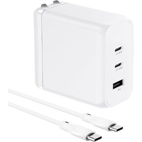 TEKTURN 100W Smart GaN PD Charger, 6.6ft/2m 100W E-Mark Cable, 3 Ports (2 USB-C, 1 USB-A), Compatible with MacBook Pro, Pixelbook, ThinkPad, XPS, iPad Pro, Samsung S24 Ultra, iPhone 15 Pro & More