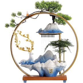 Huazzzyi Tabletop Water Fountain with Mist, Indoor Waterfall Fountain with Round LED Light, Mist Maker and Incense Holder, Zen Meditation Fountain Home Office Decoration (Blue)