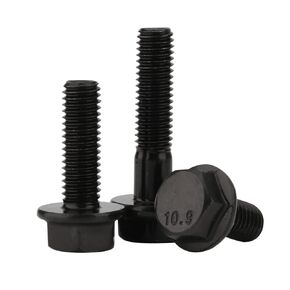 M8 x 35mm Flanged Hex Head Bolts Flange Hexagon Screws, Grade 10.9 Alloy Steel, Black Oxide Finish, Partial Thread, 10 PCS