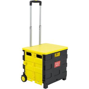 Mount-It! Rolling Utility Cart, Folding Collapsible Crate with Telescoping Handle and Durable Wheels, 55 lb Capacity, Portable Handcart for Groceries, Office, Teacher, and Travel Use