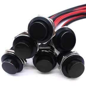 Twidec/6Pcs SPST Momentary Push Button Switch AC250V/3A AC125V/6A Mini Off(ON) ON Black + Red with Pre-soldered Wires R13-507BKR-X
