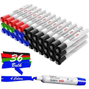 Comix Dry Erase Markers, Chisel Tip Whiteboard Markers, 36 Count 4 Assorted Colors Low Odor Markers for Kids Teachers Office & School Supplies