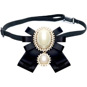 FASELE Bow Brooch Pre-Tied Neck Tie Pearl Brooch Pin Striped Bow Tie for Women Wedding Party Bow Tie