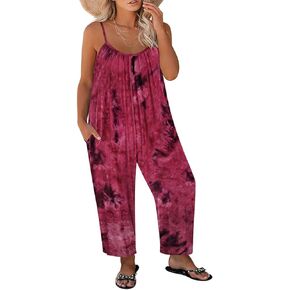 RITERA Plus Size Romper For Women Sleeveless Jumpsuits Adjustable Strap Long Wide Leg Pant Side Pocket Dressy Flowy XL-5XL