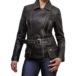USC Bravado Black Biker Classic Vintage Leather Jacket For Women| Women's Zipper Front Casual Motorcycle Outerwear Jacket