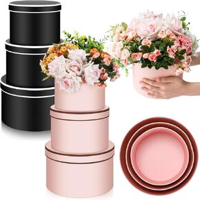 Cholemy Set of 6 Round Flower Boxes with Lid Three Sizes Nested Gift Box Luxury Flower Arrangement Boxes for Mother's Day Wedding Bridesmaids Graduation Birthday Baby Showers Gift(Pink, White)