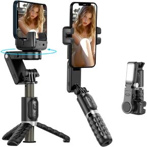 مثبت انحراف Korecase ثنائي المحور للهواتف الذكية مع حامل ثلاثي عصا سيلفي قابل للتمديد، حامل تتبع تلقائي للوجه بزاوية 360 درجة مع ضوء ملء وجهاز تحكم عن بعد لاسلكي لمدونات الفيديو، يوتيوب، تسجيل فيديو تيك توك in Kuwait