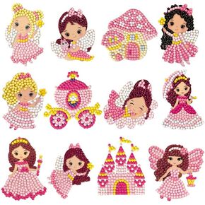 LVIITIS Diamond Painting Cartoon Random Sticker Kits for Kids(12ct)-Mosaic Making Waterproof Sticker for Girls and Boys - Diamond Arts Gem by Number Handmade Decorative Sticker for Age 6-12 (Pink) in Kuwait