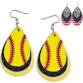 Softball Earrings for Women - Softball Jewelry - Softball Accessories for Girls - Softball Stuff - Faux Leather Softball Earring - Softball Mom Jewelry - Glitter Earrings