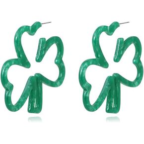 AMAZYJ Green Shamrock Hoop Earrings Good Luck Charm Acrylic Resin Shamrock St Patrick's Day Hoop Earrings for Women Girls Kids