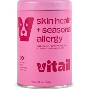 Vitail Allergy Relief Dog Chews - Probiotics, Quercetin & Bee Propolis - Supports Skin Health, Collagen Production & Itch Relief - 90 Soft Chews