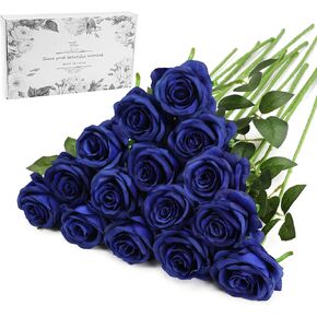 Red Fake Roses Artificial Flowers - 10 Pcs Fake Artificial Roses Silk Flowers with Stems for Home Wedding Hotel Office Centerpiece Decor