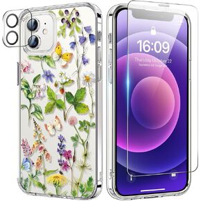 حافظة bicol لهاتف iPhone 11 مع واقي شاشة وواقي عدسة الكاميرا - تصميمات زهور زهرية عصرية للنساء والفتيات - غطاء هاتف شفاف من الأكريليك المقاوم للصدمات مقاس 6.1 بوصات - زهور متفتحة