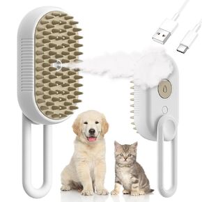 Steam Cat Cordless 3-in-1 Silicone Massaging Grooming Brush With Built-in Lithium Battery, Removes Static and Flying Pet Hair for Cats and Dogs (Beige)