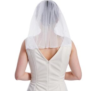 Lystaii Bachelorette Party Veil Pearl Wedding Bridal Veil with Comb Short Lace First Communion Veil for Girls Women (Ivory)