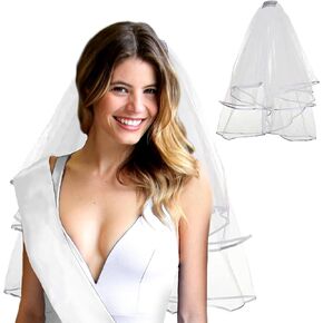 RhinestoneSash Bride Veil Bachelorette Party - Short White Bridal Veils for Women Wedding - Bride to Be Outfit Accessories