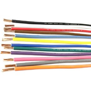 AC/DC Wire And Supply 12 AWG Automotive High Temp GXL Wire Stranded Copper Wire 12 Colors With Legend Print (10 Feet Coil ea) MADE IN USA