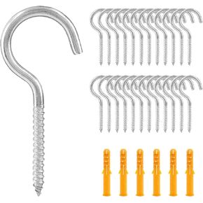 24 Packs M4 x 50 304 Stainless Steel Screw Hooks, 2" Metal Eye Bolt Ceiling Hook Self-Tapping Eye-Ring Bolt Hooks Screw Hanger Open Loop for Home Office Outdoor